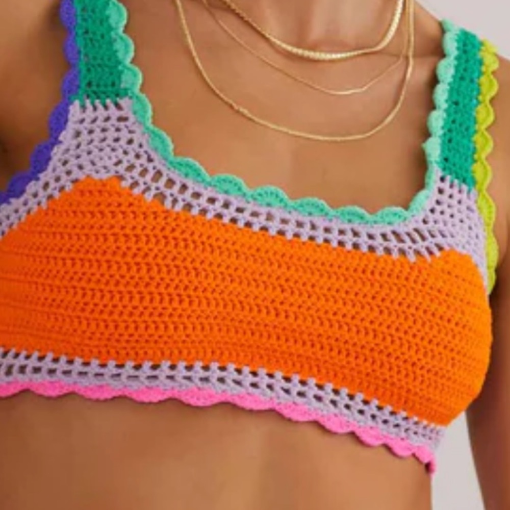 Beach Riot Orange and Purple Fitted Crop Tank Top